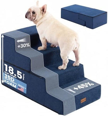 Gardner Pet Dog Stairs for Small Dogs 18.5" H, 4-Step Extra Wide Dog Steps for Bed, Pet Stairs for Bed and Couch with Durable Non-Slip Waterproof Fabric Cover and Soft Foam, Navy by GardnerPet