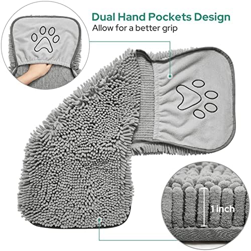 HOMEIDEAS 2 Pack Dog Towels Set, Chenille and Microfiber, Super Absorbent Soft Bath Shammy Towel with Hand Pockets for Pets Drying - Image 5