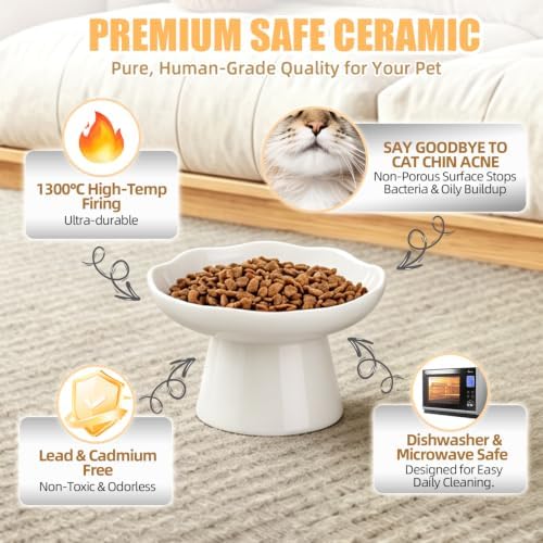 6" Elevated Cat Bowls,Ceramic cat Food Bowl, White, 1-Pack - Image 4