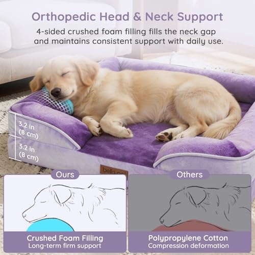 BELLA & PAL Orthopedic Dog Sofa Bed for Medium/Large Dogs – No Assembly Needed, Chew-Proof Egg-Crate Foam Dog Couch with Waterproof Liner, Washable Removable Cover (Purple, 36" L x 27" W x 6.5" Th) - Image 2
