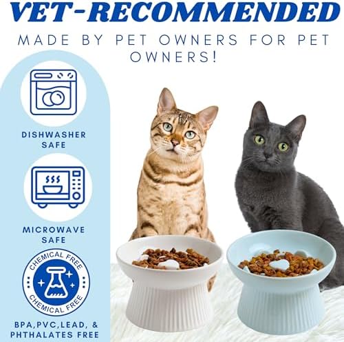 2 Pack Ceramic Slow Feeder Cat Bowl, Raised Puzzle Feeder, Anti-Vomiting, Elevated Food Bowl, Whisker Friendly (White, Blue) - Image 6