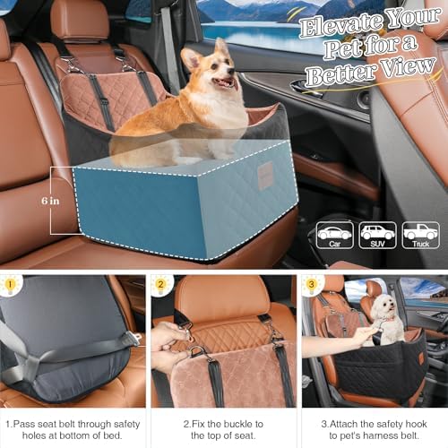 Dog Car Seat for Small/Medium Dogs, Memory Foam Dog Booster Seat, Travel Safety Pet Car Seat with Washable Removable Cover, Storage Pockets for Dogs up to 35 lbs((Black/Brown, Medium) - Image 6
