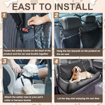Suzile Dog Car Seat Bed for Large Under 100lbs Dogs Fully Detachable and Washable Car Bed with Safety Tethers Comfortable Dog Protector for Home Travel Camping, 49'' x 22" (Black) - Image 3