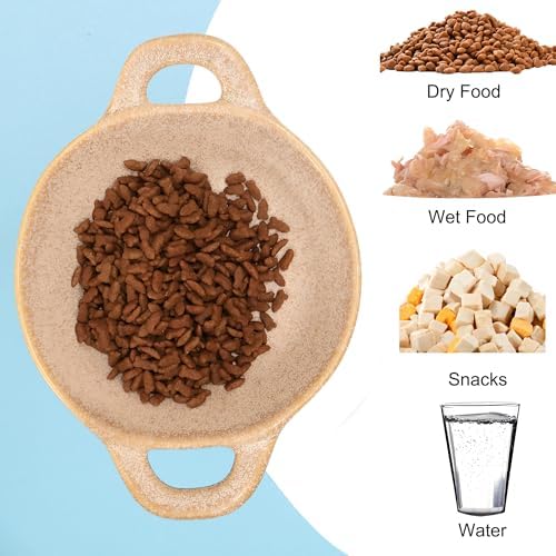 Ceramic Cat Bowl Cats Dishes for Food and Water, 8.3 Inch Dog Bowls, 7 oz Ceramic Cat Food Bowl, Whisker Fatigue Pet Plate, Pet Water Bowls with Handle Perfect for Indoor Cats (Khaki) - Image 5