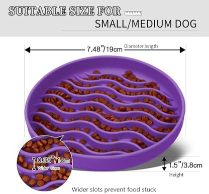 Slow Feeder Dog Bowls, Silicone Food Bowl Anti-Gulping, Pets Puppy Slow Feeder with Suction Cups, Dishwasher Microwave Safe for All Small Medium Dogs, Wave Design Purple - Image 2