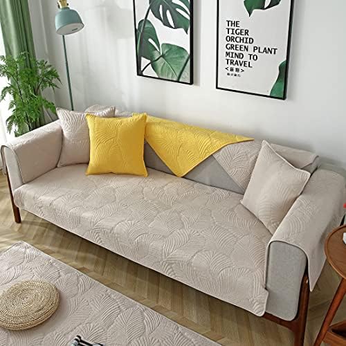 Solid Color Leaf Cotton Quilted Armrest Covers Backrest Covers Anti-Slip Soft Sofa Cover Armchair Slipcovers for Dogs Cats Pet (Khaki,28''x28'') - Image 3
