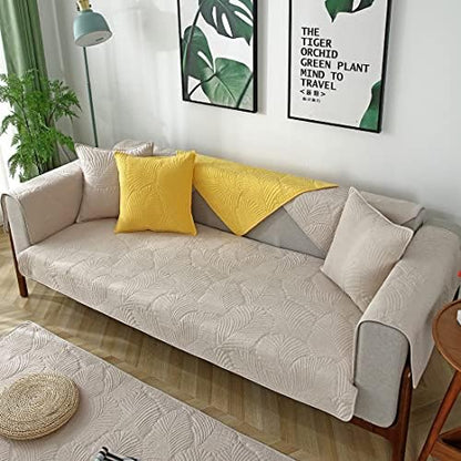 Solid Color Leaf Cotton Quilted Armrest Covers Backrest Covers Anti-Slip Soft Sofa Cover Armchair Slipcovers for Dogs Cats Pet (Khaki,28''x28'') - Image 3
