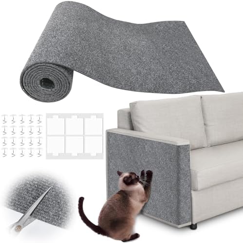 Cat Scratch Furniture Protector-100 x 15.8" Trimmable Self-Adhesive Cats Claws Scratch Pads, Cat Climbing Couch Protector for Protecting Furniture Couch Chair Sofa Cats Pet Gift (Light Gray) by Inchoco