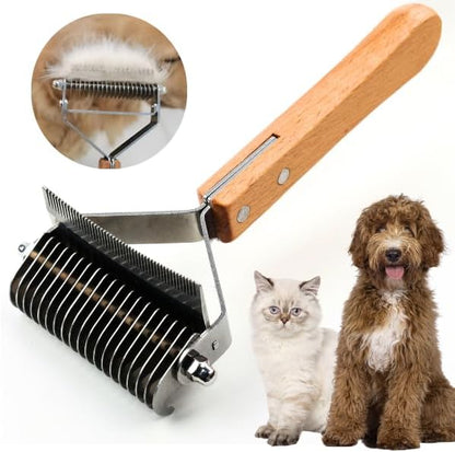 2 in 1 Undercoat Rake for Dogs and Cats, Professional Grooming Brush Dematting & Shedding Comb to Remove Loose Hair, Matted Fur Efficiently, Perfect for Poodle, Doodle & All Long Haired Pets by Poodoodle