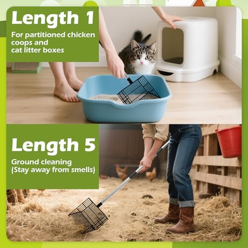 EXPAWLORER Large Chicken Poop Scooper, Adjustable Pet Coop Rake with Stainless Steel Long Handle, Heavy Duty Litter Sifting Sand Sifter Shovel Cleaning Tool Cat Chicken Coop Accessories (22"-68") - Image 6
