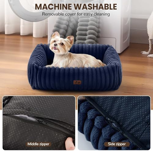 Cute Dog Bed for Small Dogs & Cats,Washable Fluffy Cat Beds for Indoor Cats, Rectangle Orthopedic Memory Foam Puppy Beds with Anti-Slip Bottom, 20 x19 x 7 Inches, Navy - Image 5