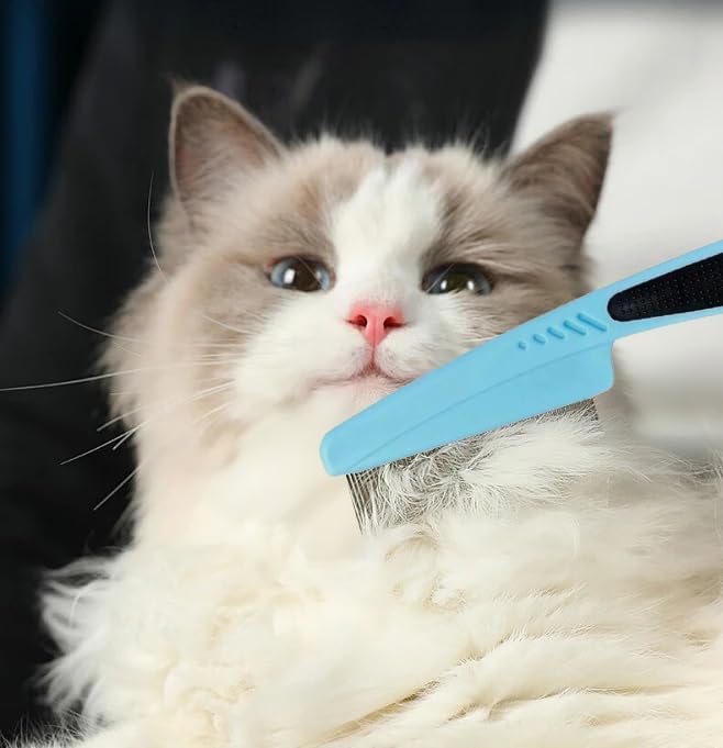 Bestac Pet Grooming Stainless Steel Flea Lice Comb Tear Stain Remover & Dematting Tool Rounded Teeth for Small, Medium, Large Dogs & Cats (Blue) - Image 7