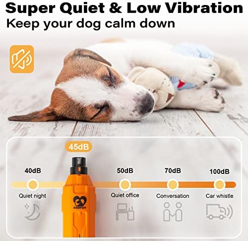 Casfuy 6-Speed Dog Nail Grinder - Newest Enhanced Pet Nail Grinder Super Quiet Rechargeable Electric Dog Nail Trimmer Painless Paws Grooming & Smoothing Tool for Large Medium Small Dogs (Orange) - Image 4