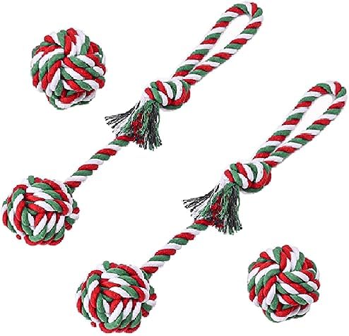 Dog Chew Toys, Christmas Dog Ball Rope Toy Set of 4 by Nlmskzzy