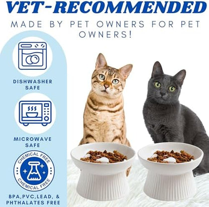 2 Pack Ceramic Slow Feeder Cat Bowl, Raised Puzzle Feeder, Anti Vomiting, Elevated Food Bowl, Whisker Friendly (White) - Image 6