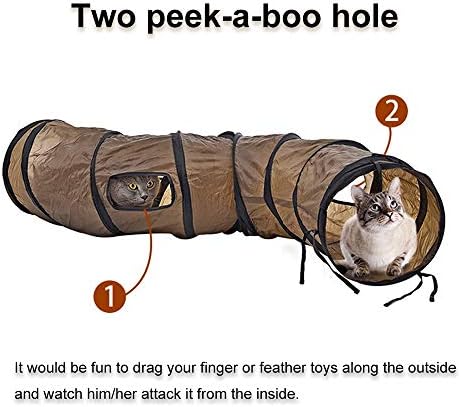 Andiker Cat Tunnel, S-Shape Cat Tube Collapsible Kitten Play Toy with 2 Side Holes for Kitten Exercising Hiding Training and Running Cats Toy for Indoor Cats(Brown) - Image 4