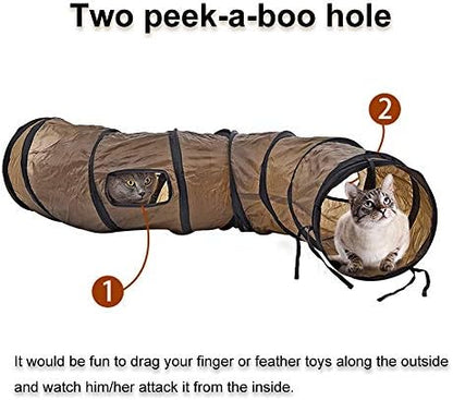 Andiker Cat Tunnel, S-Shape Cat Tube Collapsible Kitten Play Toy with 2 Side Holes for Kitten Exercising Hiding Training and Running Cats Toy for Indoor Cats(Brown) - Image 4