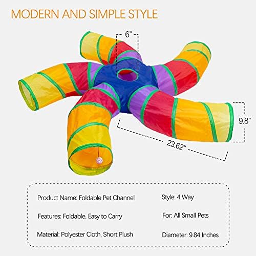 EGETOTA Cat Tunnel for Indoor Cats Large, with Play Ball S-Shape 5 Way Collapsible Interactive Peek Hole Pet Tube Toys, Puppy, Kitty, Kitten, Rabbit (Multicolor) - Image 3