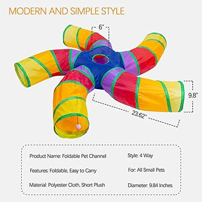 EGETOTA Cat Tunnel for Indoor Cats Large, with Play Ball S-Shape 5 Way Collapsible Interactive Peek Hole Pet Tube Toys, Puppy, Kitty, Kitten, Rabbit (Multicolor) - Image 3