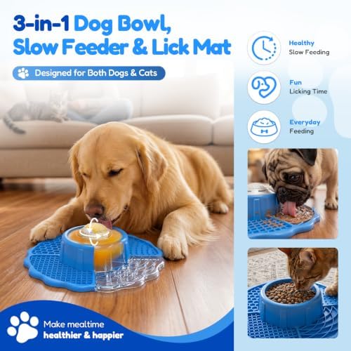Slow Feeder Dog Bowls with Lick Mat & Rolling Lick Ball, Enrichment Toys - Image 2
