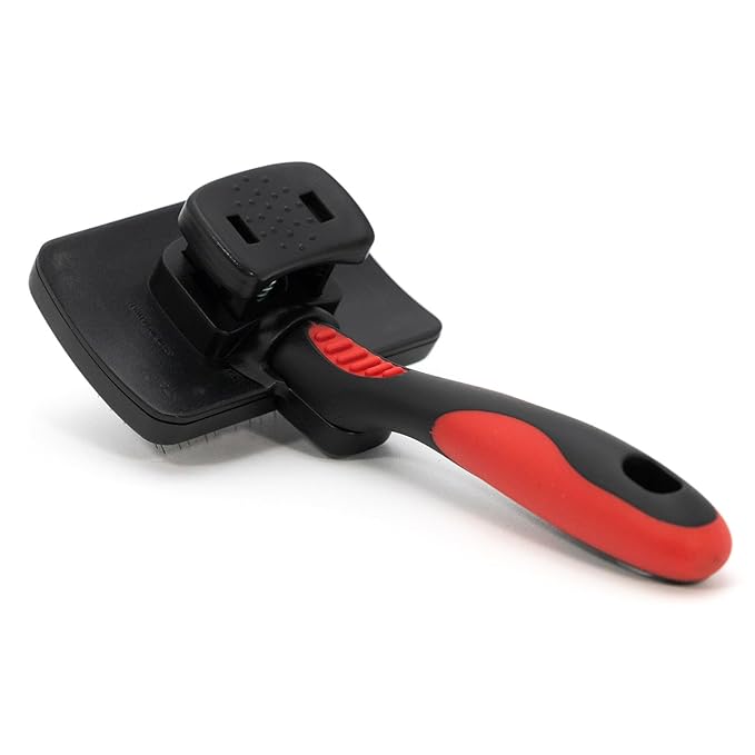 Jeffers Pet Self-Cleaning Slicker Brush for Dogs & Cats – Self Cleaning Button, Removes Tangles & Loose Hair, Non Slip Handle for Easy Grooming, Go To Gift for Pet Owners – Black, Red - Small