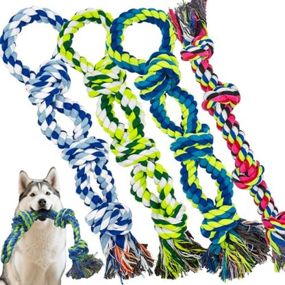 Rocfish [4 Pack] Dog Rope Toys for Aggressive Chewers, Nearly Indestructible Tug of War Toys for Large & Medium Dogs, 100% Cotton, Teeth Cleaning Chew Rope, Heavy Duty Tug of War Dog Toy for Boredom by Unknown