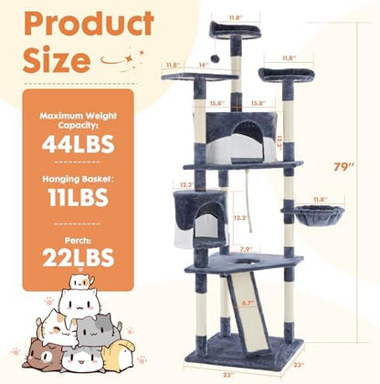 DUMOS Tall 79in Cat Tree Tower with Scratching Posts, Indoor Cats Use - Image 2