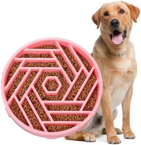 WHIPPY Slow Feeder Dog Bowl, Puzzle Maze Design to Slow Down Eating, 3-Cup Capacity, Anti-Gulping Food Bowl for Medium & Large Dogs,Pink by WHIPPY