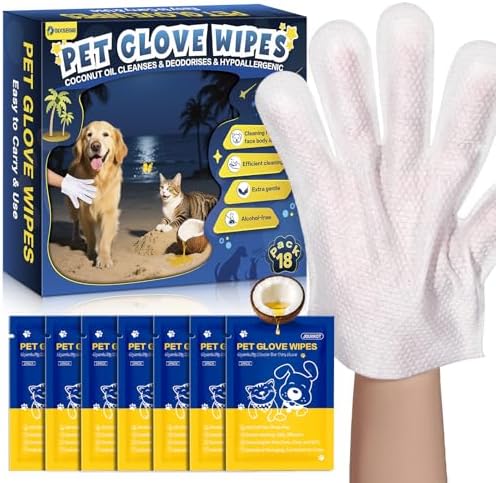 18 Pcs Pet Glove Wipes for Dogs and Cats, Deodorizing, Individually Wrapped by GIXSEGIE