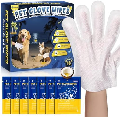 18 Pcs Pet Glove Wipes for Dogs and Cats, Deodorizing, Individually Wrapped by GIXSEGIE
