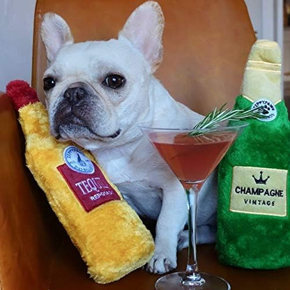 ZippyPaws Happy Hour Crusherz- Interactive Dog Toys to Keep Them Busy, Squeaky Plush Pet Toy for All Breeds, for Small, Medium, & Large Dogs, Drink Themed Crinkle Water Bottle Toy- Champagne