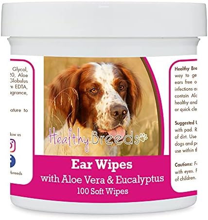 Healthy Breeds Irish Red and White Setter Ear Cleaning Wipes with Aloe & Eucalyptus for Dogs 100 Count by HealthyBreeds