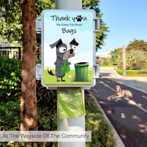 Dog Poop Bag Dispenser Wall Mounted Waterproof Outdoor Pet Waste Bags Dispenser Station with Cute Doggie Poo Images Post, Pole, Fence Mountable fits Home, Porch, Patio, Yard（colored,only dispenser) - Image 3
