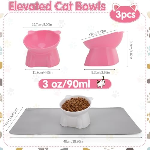 Elevated Cat Bowls 15° Raised Cat Bowl with Silicone Mat Multicolor - Image 2