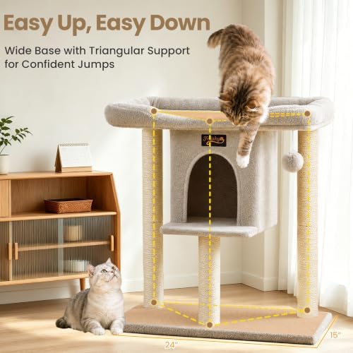 Cat Tree Tower Scratching Post for Indoor Large Adult Cats with Perch Bed - Image 6