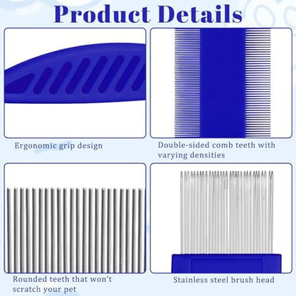 6-Pack Flea Comb for Dogs and Cats, Stainless Steel Dog Cat Grooming Combs with Rounded Tooth for Remove Fleas Lice Eggs Double-Sided Tear Stain Remover Pet Dematting Kit for All Types of Pets - Image 4