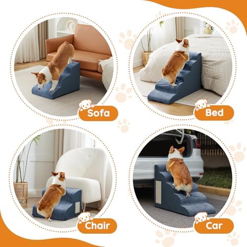Ahpmeoa Dog Stairs for Small Dogs 11.8" H, Dog Ramp for Bed, 2-Step, Navy - Image 6