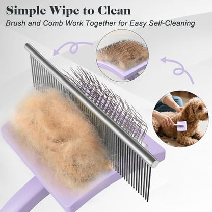 2PCS Slicker Brush for Dogs & Pet Comb,Professional Dog Grooming Brush (Goldendoodles,Poodles,Labradoodles) with Extra Long Pins to Effectively Remove Tangles, Knots and Mats (Light Purple, Large) - Image 5