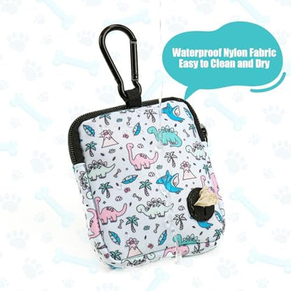 Dog Treat Pouch with Training Clicker,Waterproof Nylon Fabric Poop Bag Holders for Leashes,Hands Free Small Dog Walking Bag with Carabiner, Pet Puppy Training Walking Essentials (Dinosaur) - Image 2