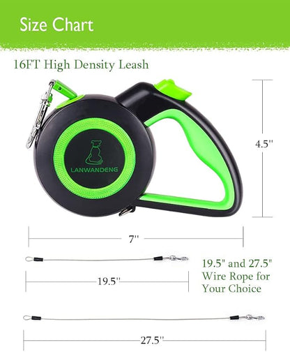 Chew Proof Retractable Dog Leash with 2 Heavy Duty Anti-Chewing Wire Ropes, 16FT Leashes 360 Tangle Free for 2 Dogs, Dual Dog Lead for Small/Medium/Large Dogs