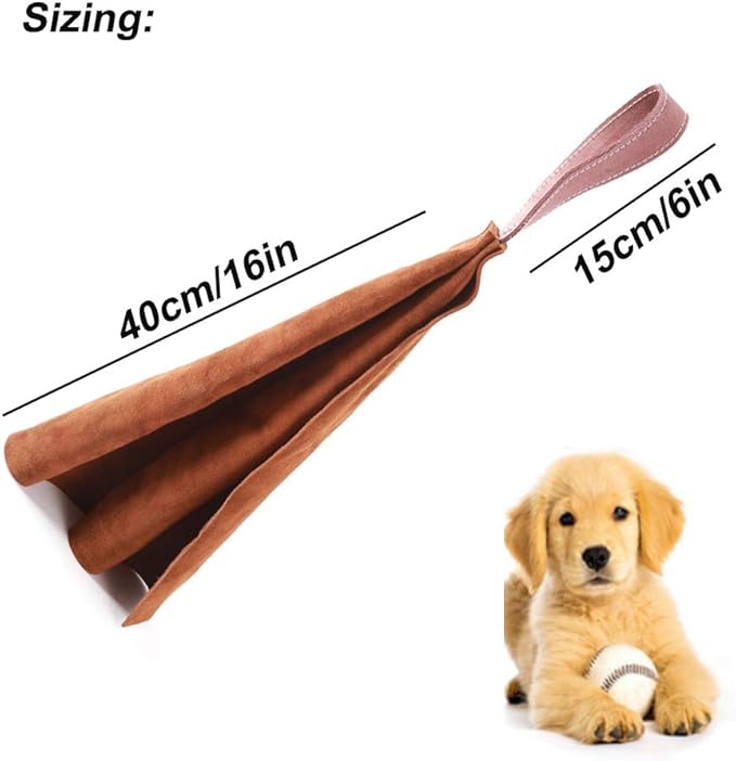 Lifeunion Dog Tug Bite Toy with Handle Leather Soft Durable Dog Training Tug of War Toys (Brown)