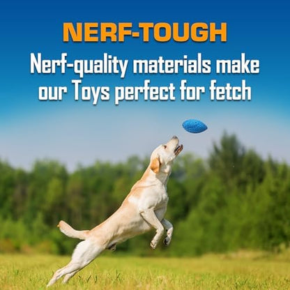 Nerf Dog Toy Gift Set, 3-Piece Set of Outdoor Dog Toys for Fetch, Includes Checker Crunch Ball, Spike LED Squeak Ball and Tire Squeak Football - Image 4