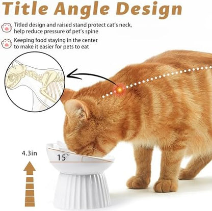 Ceramic Raised Cat Bowl，Tilted Raised Cat Bowl Anti Vomit Cat Bowls for Indoor Cats Whisker Friendly Pet Feeder for Cats Puppies, Microwave and Dishwasher Safe - Image 3