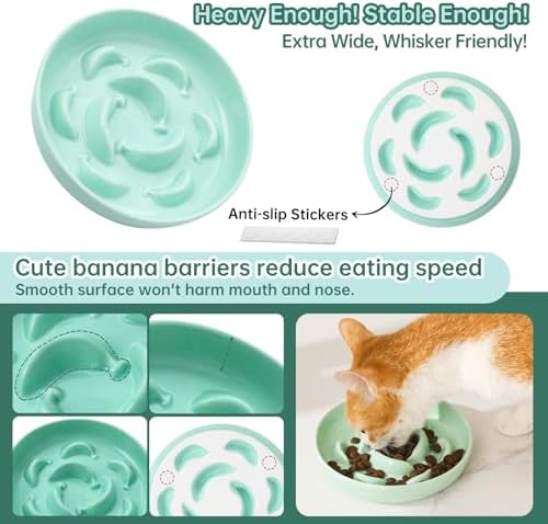 2 Pack Ceramic Cat Slow Feeder Bowl Set, 6.3" Wide, Slow Eating 5X - Image 4
