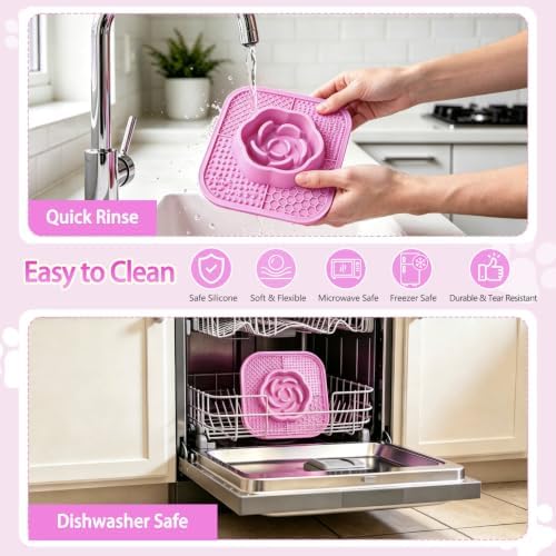 Slow Feeder Dog Bowls and Lick Mat for Dogs, Non-Slip Dog Bowl for Wet and Dry Food with Suction Cups for Slow Feeding & Anxiety Relief for Small to Large Dogs and Cats Pink - Image 6