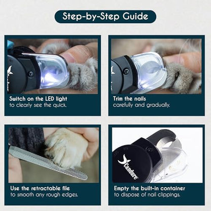 Candure LED Dog Nail Clippers with Light - Pet Nail Clippers with Light for Dogs & Cats, Sharp Stainless Steel Blades for Thick Nails, Safe Grooming Trimmer with Nail File (Sky Blue) - Image 3