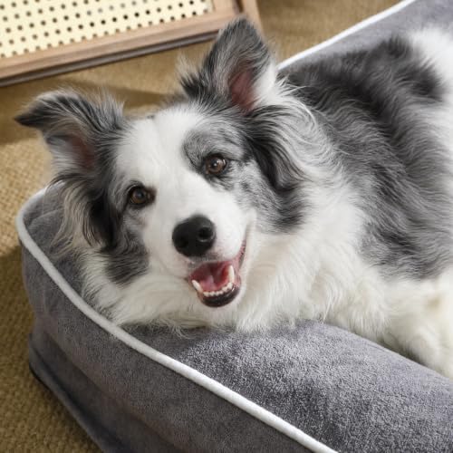 Orthopedic Dog Bed with Pillow L-Shape Dog Sofa for Large Medium Dogs, Dogs Couch with Removable Washable Cover, Pet Bed with Nonskid Bottom(Grey, Large(36x27in)) - Image 2