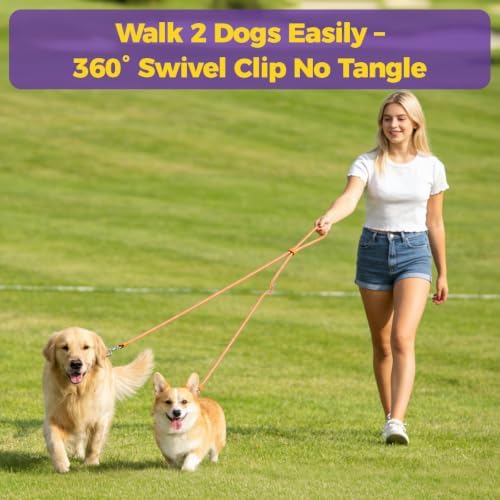 Hands-Free Double Dog Leash 2-in-1 Convertible for Walking & Jogging Orange - Image 4
