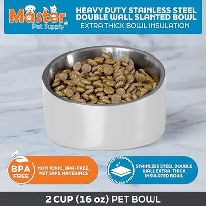 Master Pet Supply Stainless Steel Slanted Dog Cat Food Bowl 16 oz White - Image 3