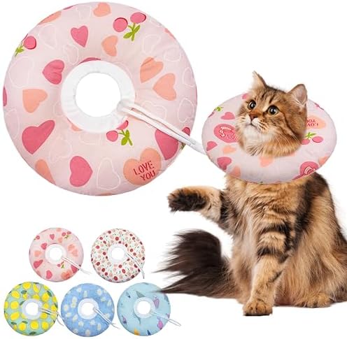 Seyezo Cat Cone Collar Soft, Adjustable Cat Recovery Cone, Pink Heart, L by Seyezo